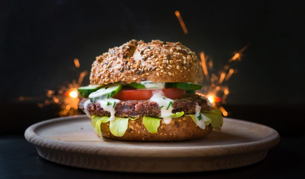 An image of a vegan burger made from sustainable foods