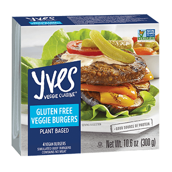 An image of Yves gluten free veggie burgers, a sustainable food